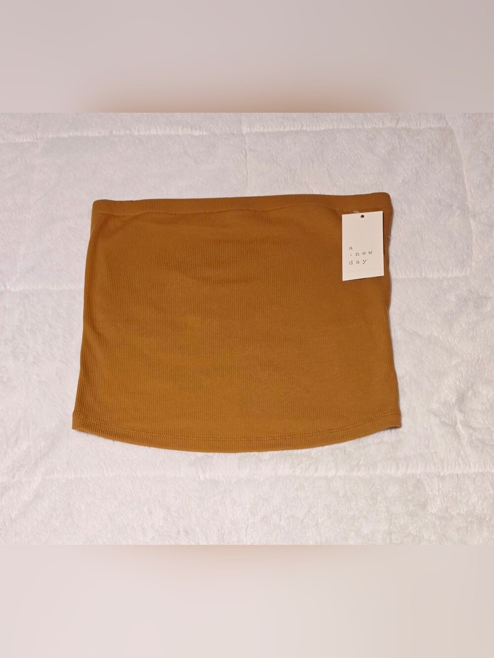 a new day Ribbed Crop Tube Top — Mustard Brown(TC179)